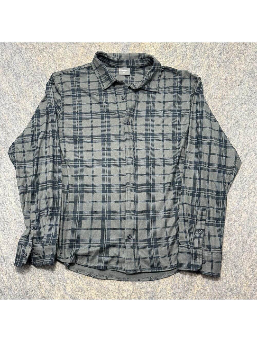 32 Degrees Heat Men’s XL Gray Black Plaid Long Sleeve Button Shirt Stretch